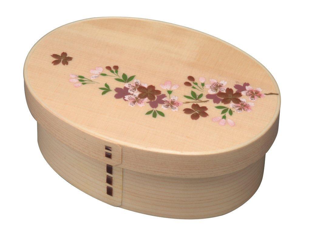 

Wooden Magewappa bento box Sakura single-tier (with partitions)
