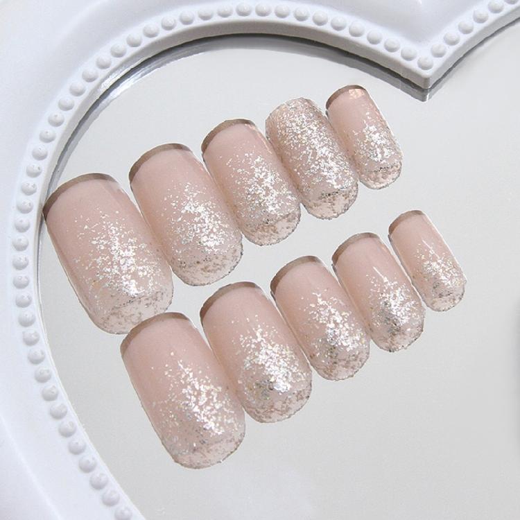24x Glittering Acrylic Nail French Tip False Nail Simple Press On Nail Medium Square Full Cover Stick On Nail