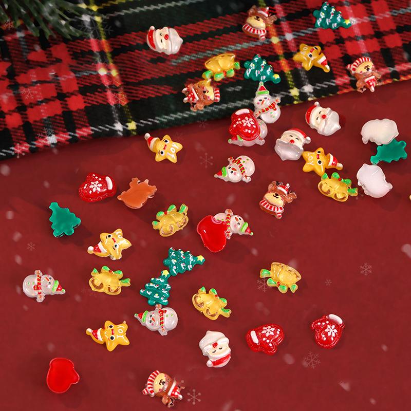 50Pcs Cute Cartoon Resin Christmas Series Nail Charms Santa Claus Snowman Reindeer Nail Art Decoration For Manicure Diy