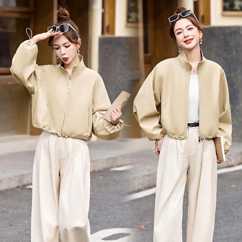 

Женская повседневная кожаная мотоциклетная куртка Весна/Осень 2025 со стойкой M (90-120 jin) бежевый