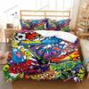 Graffiti Duvet Cover Set Cute Hip Hop Style Polyester Comforter Cover with Pillowcase Queen Full Size for Kid Teen Bedding Set