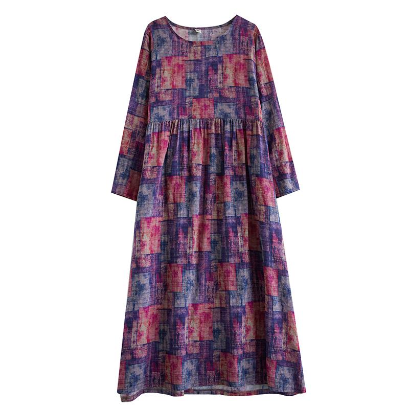 DIMANAF 2024 New Women Autumn Plus Size Dress Long Dress Long Sleeve Printing O-Neck Vintage Clothing Shirt Dress