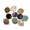 1Pc Natural Stone Faceted Hexagonal Connector Pendant Golden Plated Bezel Double Loops Gem Charm for DIY Necklace Bracelet Jewelry Making Supplies