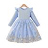 Girls Spring Autumn Long Sleeve Princess Dress With Ruffles Floral Mesh Patchwork Party Dress For Kids