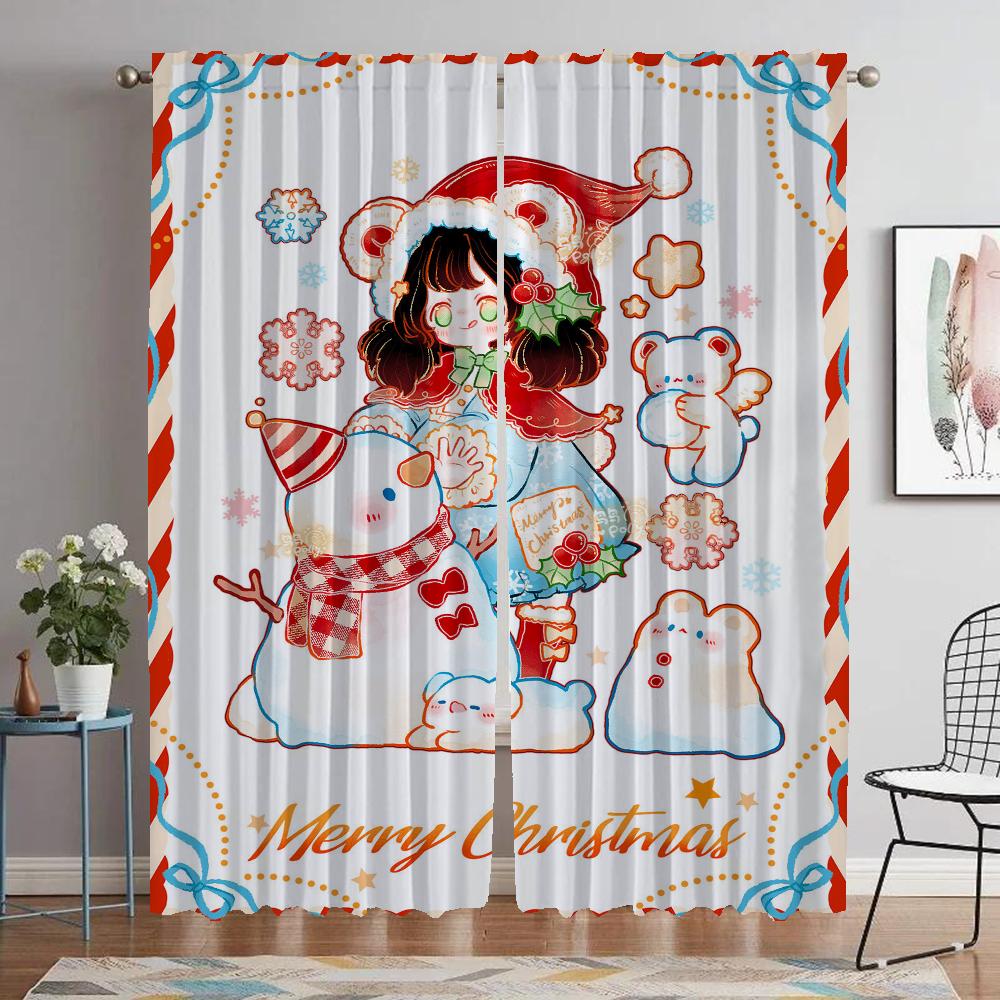 

Веселые рождественские антимоскитные шторы для гостиной, домашний интерьер, шторы, 2 шт., затемняющие шторы, тюль для спальни W50xH70cmx2pcs-CL