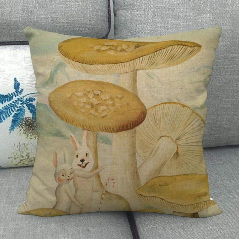 45X45cm Pilz Kunst Kissenbezug Quadratischer Reißverschluss Baumwolle Leinen Kissenbezüge Schlafzimmer Zuhause Büro Dekorativer Kissenbezug WJY12.25