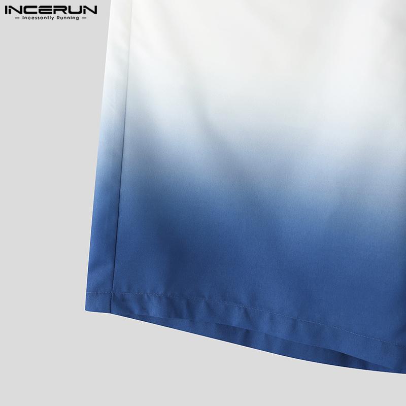 INCERUN Two Pieces Men Sleeveless Gradient Thin Waistcoat and Loose Shorts Outfits Sets