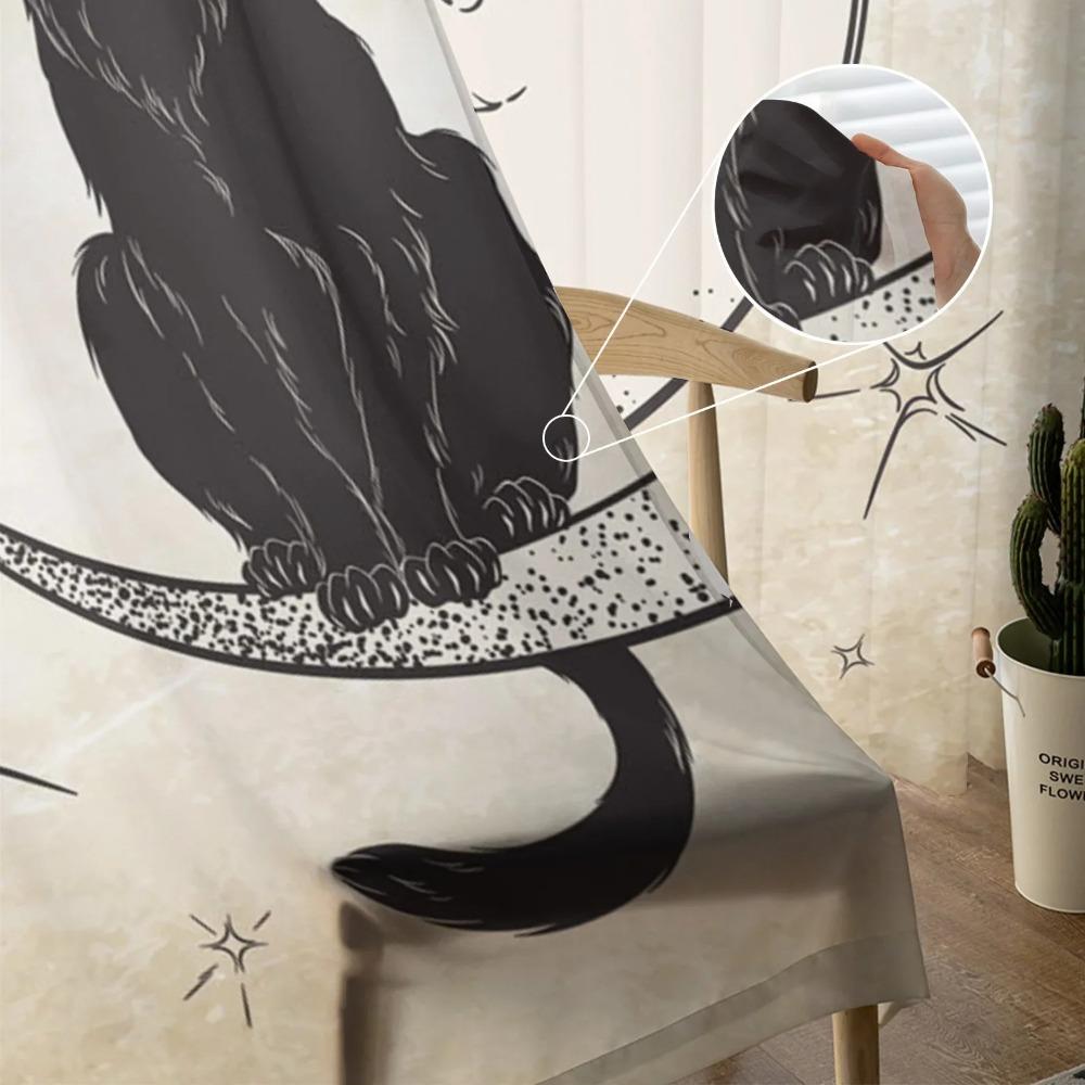 Zwierzę Kot Księżyc Gwiazdy Retro Tiulowe Przezroczyste Zasłony do Dekoracji Salonu Zasłony Okienne do Sypialni Zasłony Organza Voile