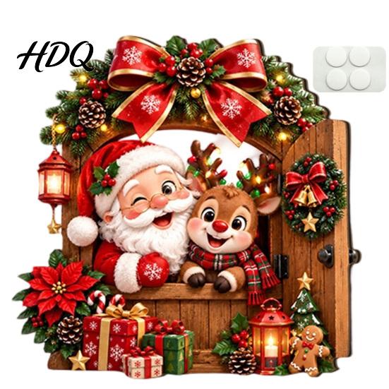 Christmas Hanging Ornaments Door Ornament Wooden Wall Mounted Festive Sign 2D Holiday Gift for Family Flat Art Home Entrance Decor Santa Claus