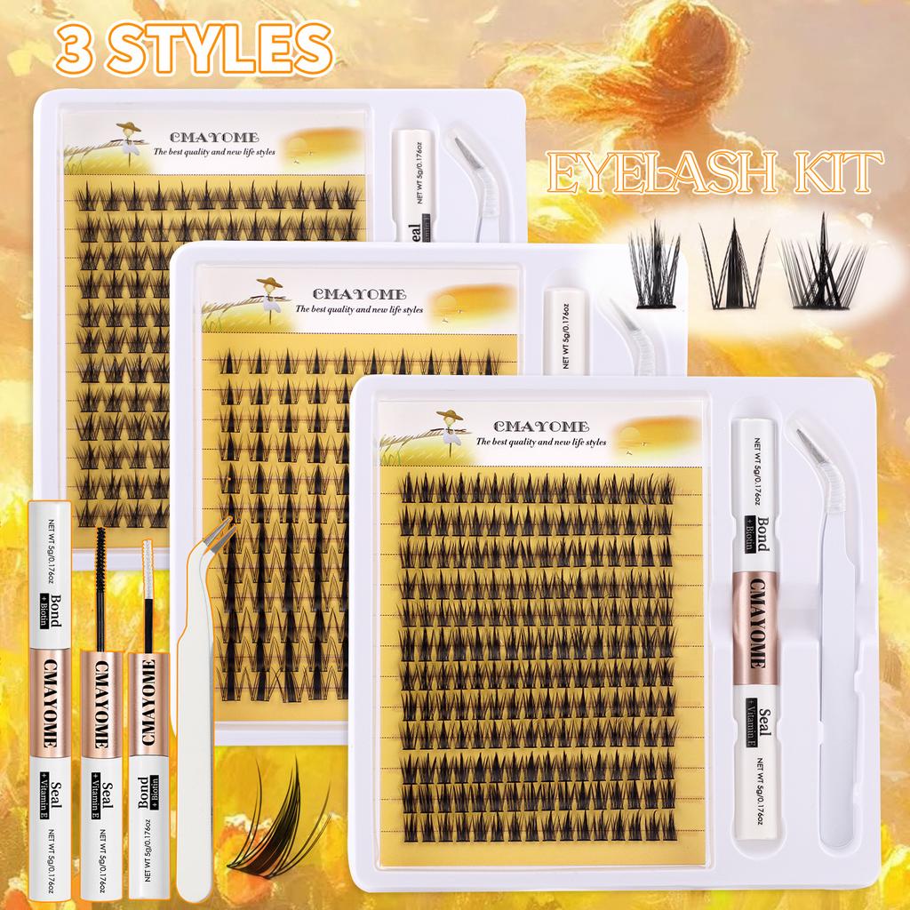 Profesjonalny Zestaw Segmentowych Rzęs DIY - Skręt C, 8-13mm, 3 Style (Naturalny, Miękki). Zawiera pincetę, Lash Seal&Bond przyjazny dla początkujących