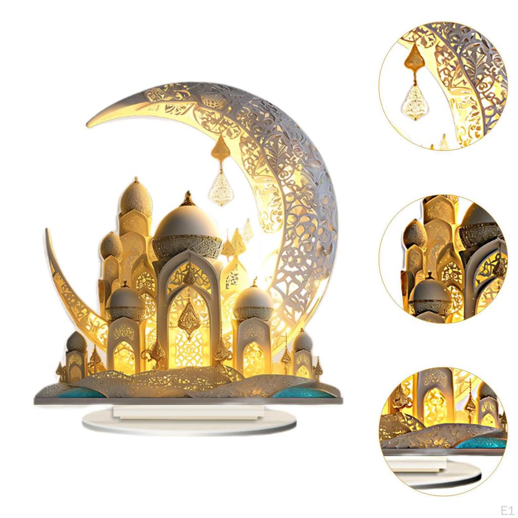 Acrylic Moon Castle Decoration with Base 2D Delicate Decorative Craft Centerpiece Desktop Ornament