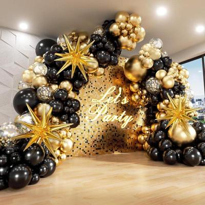 Black Gold Balloon Garland Arch Kit for Graduation and Birthday Decorations
