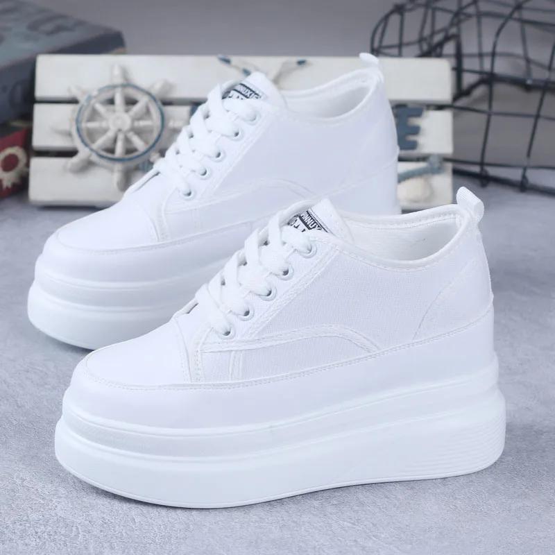 fashion 2024 Spring and Autumn Canvas Shoes Women's Vulcanized Sneakers Women's Thick Bottom Increased 8CM Casual Shoes