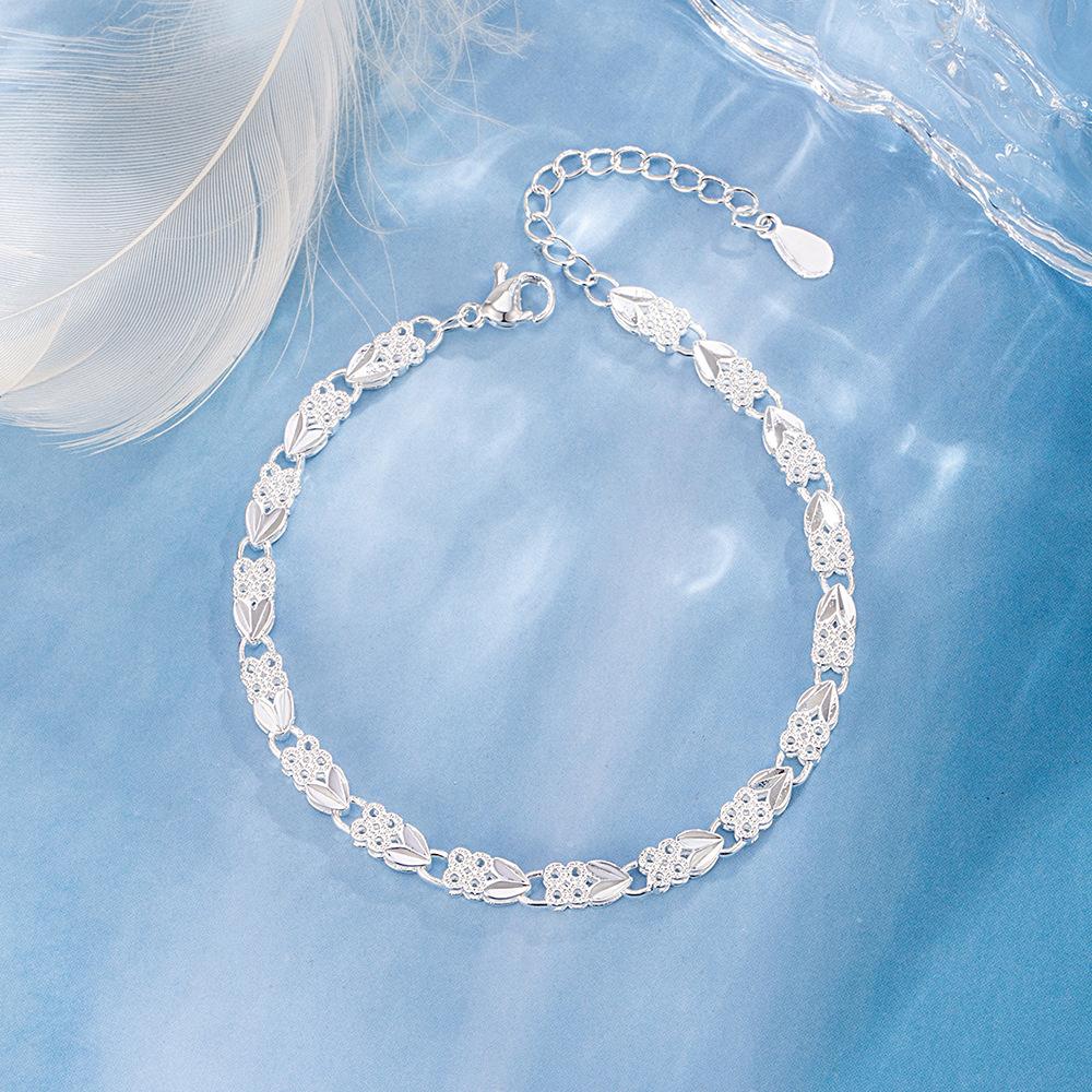 925 Sterling Silver Heart-Shaped Fashion Bracelet Gift Jewelry 20CM