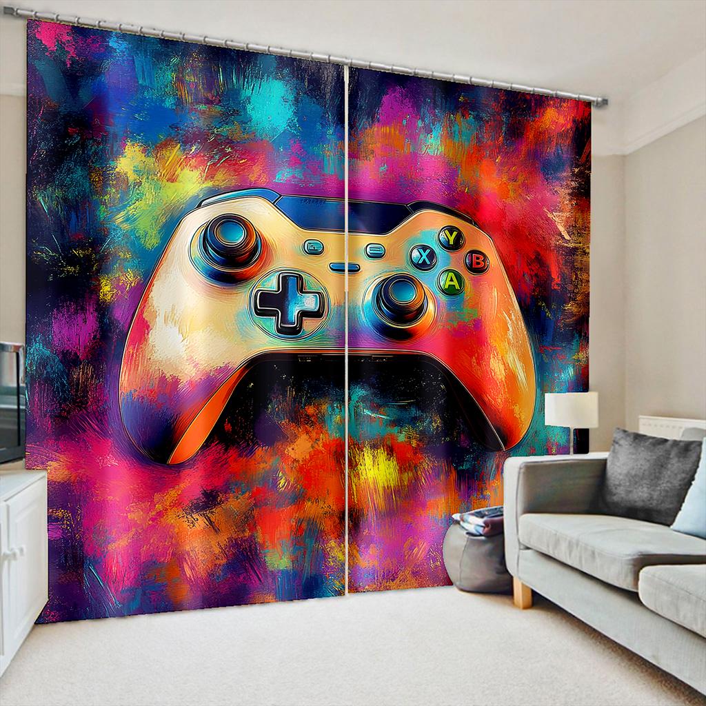 3D Galaxy Gamepad Vorhänge 2 Paneele Bunter Universum Sternen Druck Sonnenschutz Schlafzimmer Dekor Gamer Favorit Sci-Fi Weltraum Thema
