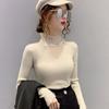 Women Half High Neck Lace Stitching Hollow Sweater Slim Inner Wear Knitted Bottoming Shirt Female Tops Autumn and Winter