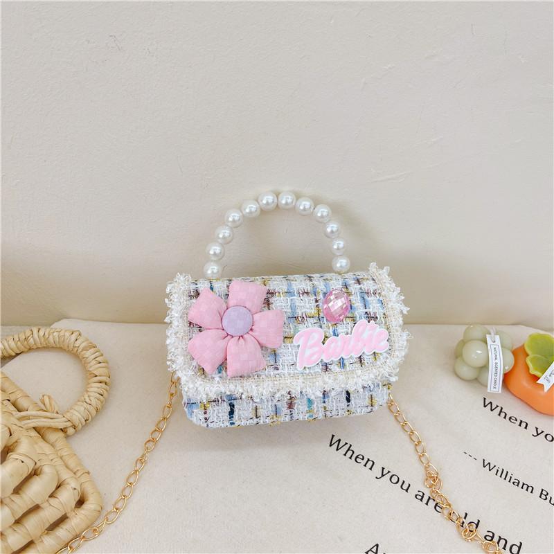Kids Chain Shoulder Crossbody Bag With Flower And Artificial Pearl Design Handle