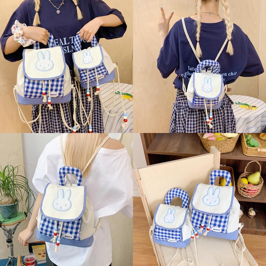 Cartoon Checkered Bunny Pattern Sweet Style Nylon Lightweight Girl Backpack