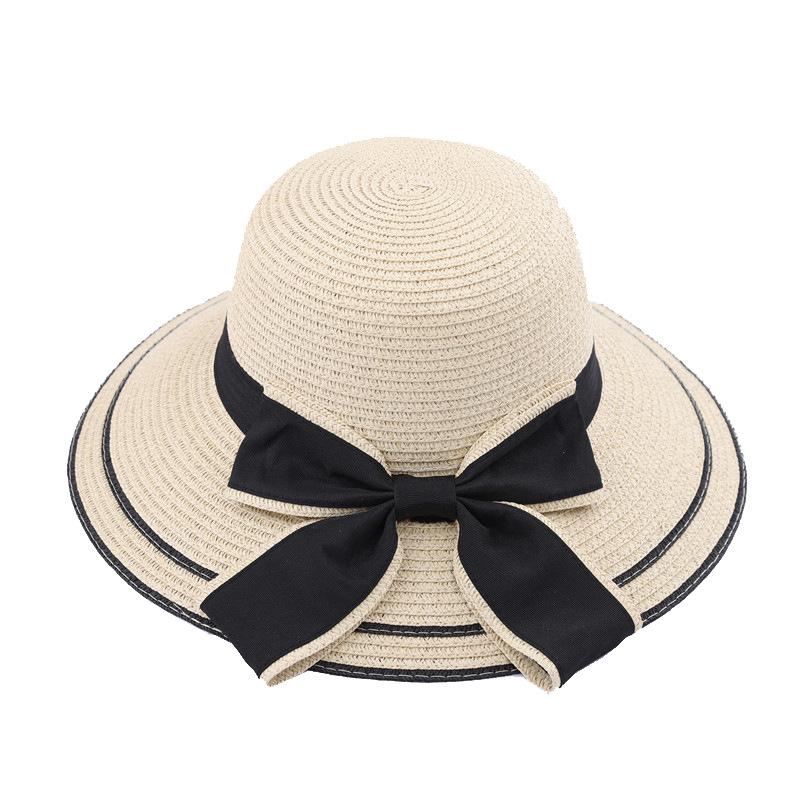 New Straw Hat Summer Adult Women Outdoor Bow Ribbon Sun Hat Outdoor Large Brim Sunscreen Girls Visor Caps