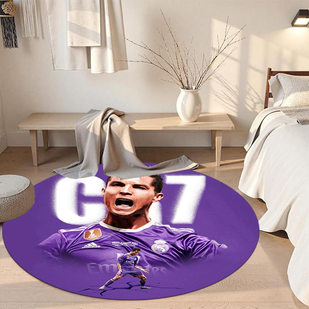 Cristiano Ronaldo Round Area Rug Perfect for Outdoor Dining Room Kitchen Bedrooms Antislip Round Carpet Anime Office Decor Perfect Gift for Women Men