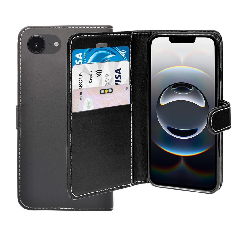 (Black) For iPhone 16e Wallet Flip PU Leather Phone Case