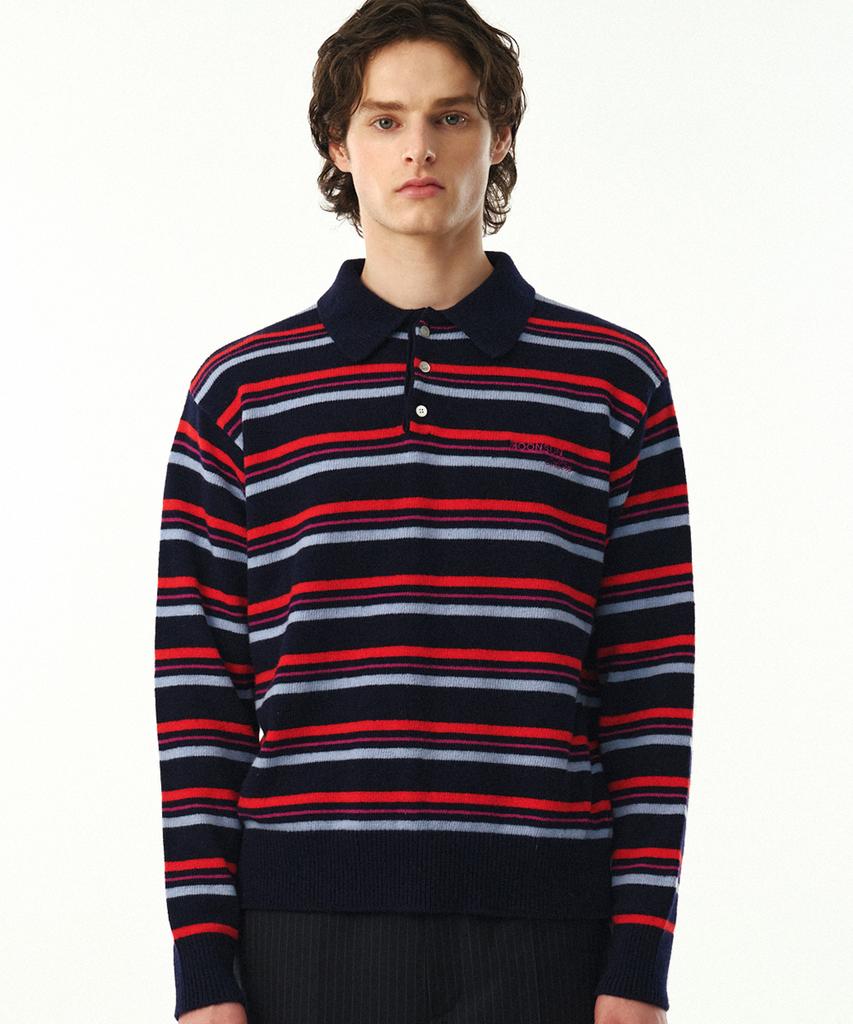 MOONSUN Mj S2 02 M.C Unisex, Stripe Wool Collar Knit / Lolli-Pop