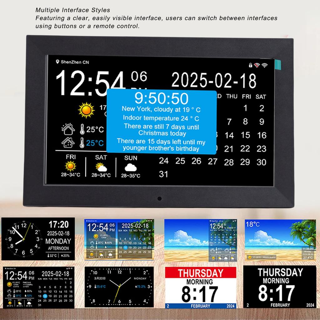Acogedor Smart WiFi Clock with Weather and Indoor Temperature Large Font Digital Alarm for Photo Medication and Holiday Alerts 10-inch Display,