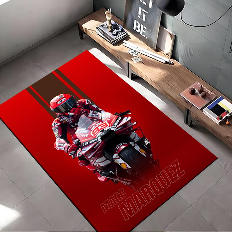 Sports Area Rug, Marc Marquez 93 Ducati Lenovo Red Minimal Vertical Stripes Bike Print, Garage Decor, Non-Slip Mat