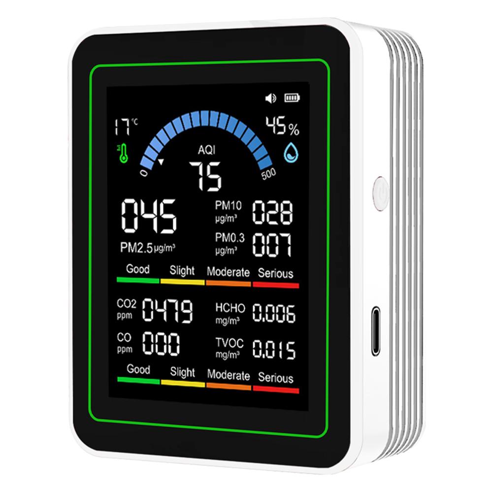 

10-in-1 Air Quality Tester Real-Time Air Quality Meter with Display Temperature Humidity Detector for Office School & Hotel
