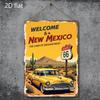 Vintage Route 66 Metal Wall Art  Welcome To New Mexico Road Sign with Desert Landscape  Classic Car Rustic Yellow  Red D