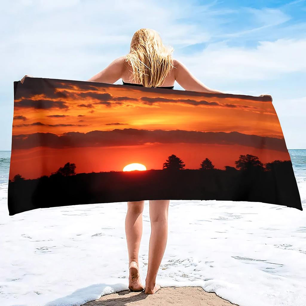 Ocean Wave Bath Towel - Vibrant Sunset Design, Soft Absorbent, Perfect for Summer Relaxation, Adds Beach Vibes to Your Vacation