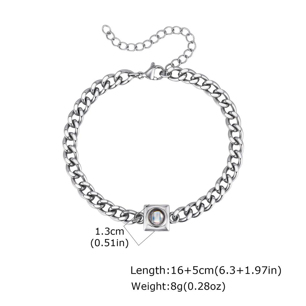 Photo Projection Bracelet Stainless Steel Cuban Link Chain Personalized Picture Memory Jewelry Gift for Men Women Family