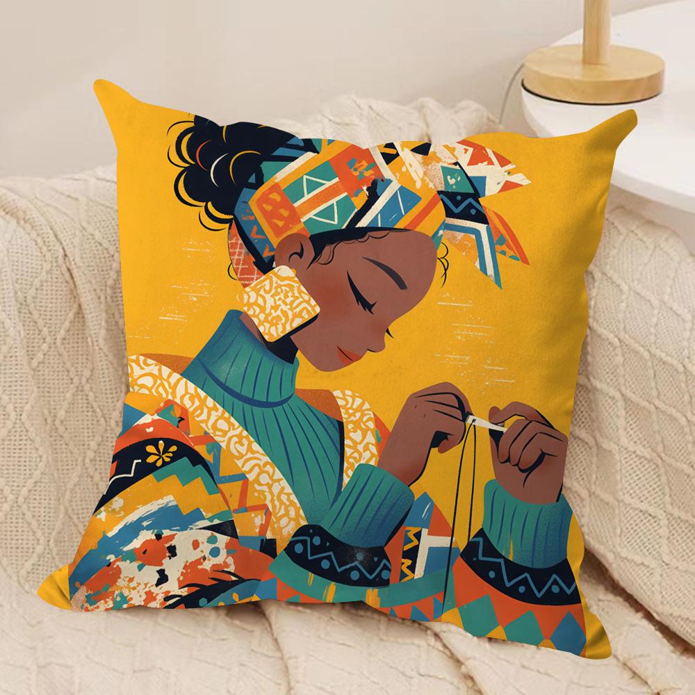 African Black Girls Fashion Cushion Cover Silky Short Plush Invisible Zipper Dustproof Sofa Pillow Case for Home Decor