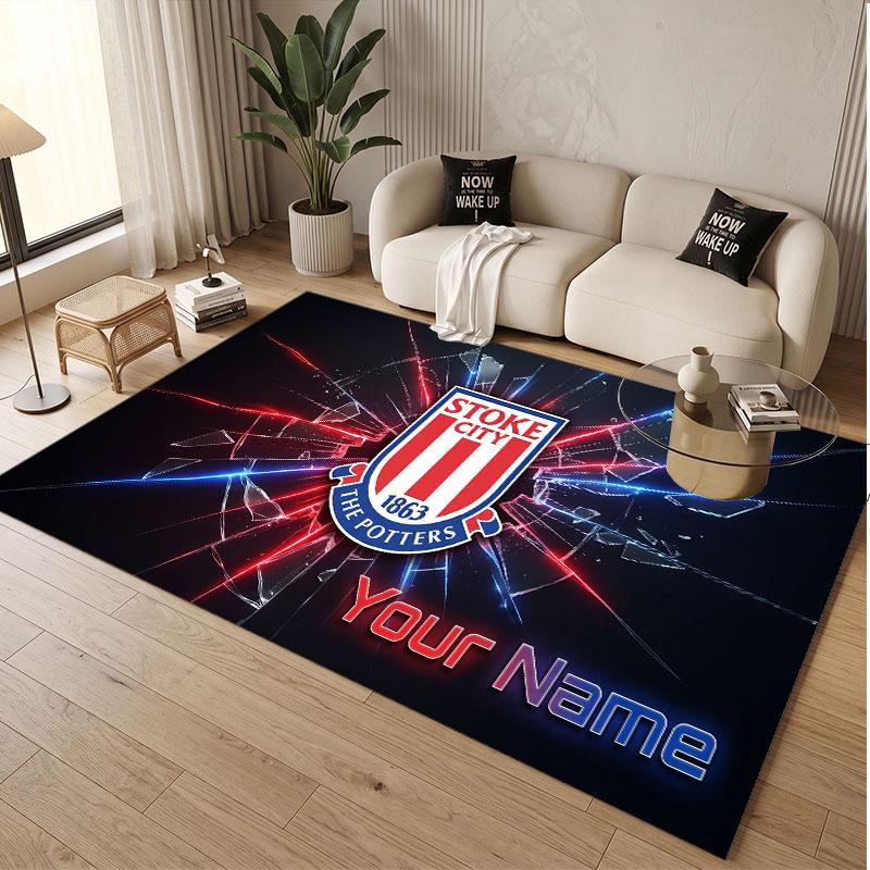 Custom Rug Stoke City FC Pattern Print Name Text Soft Non‑Slip Floor Carpet for Home Indoor Decoration