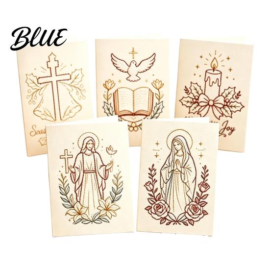 Beginner Embroidery Pattern Set Christmas Hand Card DIY Kit, Holiday Greeting Seasonal Paper Craft Project with Threads And Beads, Gift for Adults Kit