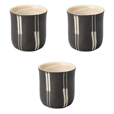 Setomonohonpo (Setomonohonpo) Set of 3 Hori Shiba (Black) Long Teacups [7.4 X 8cm, 220cc] | Ceramic Teacups