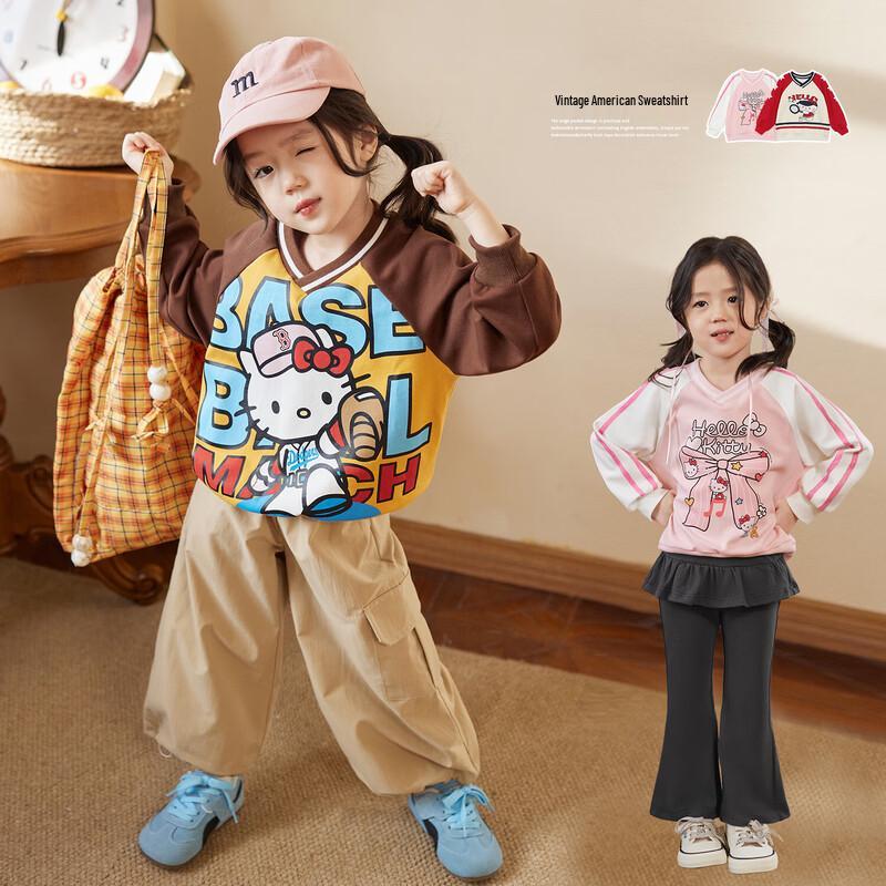 LUSON Girls  Retro American Round Neck Sweatshirt 130