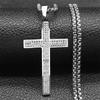 Trendy Cross Rhinestone Pendant Necklace For Women Men Stainless Steel Silver Color Religion Catholic Chain Jewelry Gifts