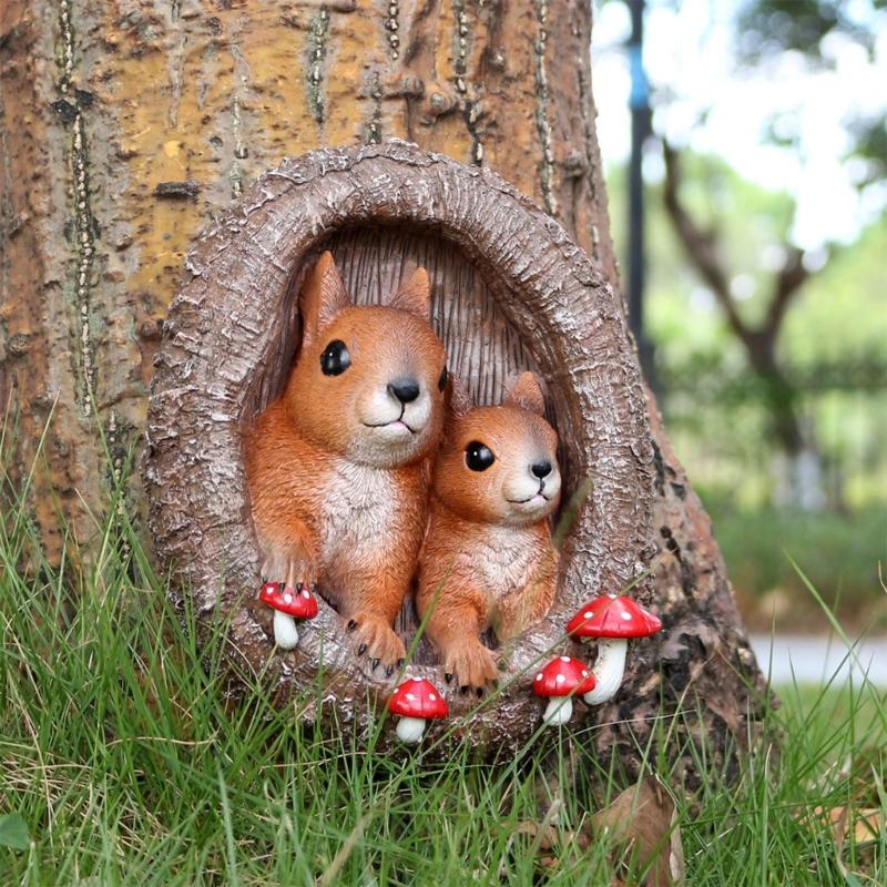 Resin Squirrel Ornament Weatherproof Resin Squirrel Figurine Tree Face for Outdoor Yard Garden Decoration Statue