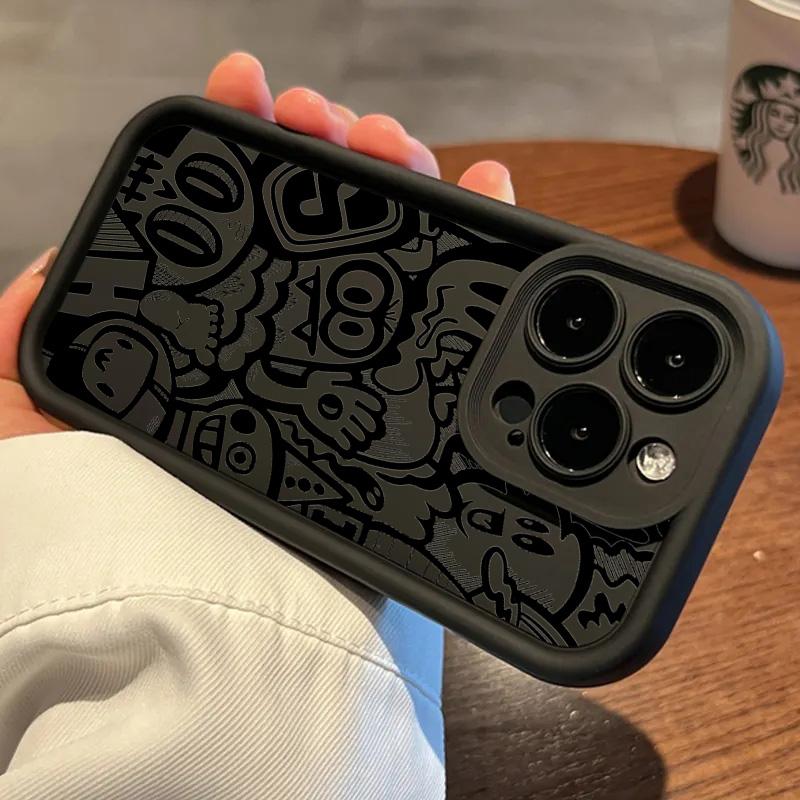 Black Graffiti Phone Case For Xiaomi 14T Pro 13 12 11 Lite 5G 14 13T 12T Poco F6 F5 X6 X5 X3 M6 Pro 4G Silicone Shockproof Cover