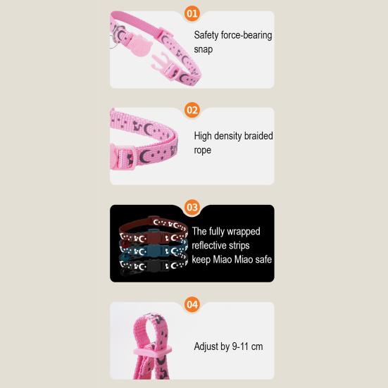 Cat Collar Adjustable Pet Collar with Bell And Safety Release Buckle Star Moon Print Breakaway Nylon Collar for Kitten Cats