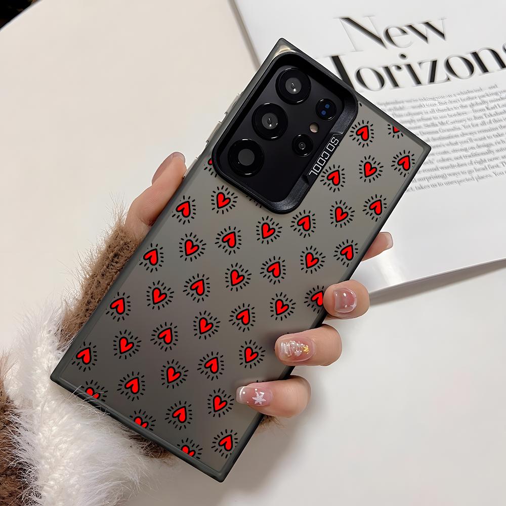 INS Fashion Heart Phone Case For Samsung Galaxy S25 Edge S24 S23 S22 S21 S20 Ultra Funda Silicone Silver Cover