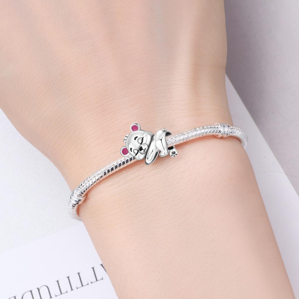 Copper Sleeping Teddy Bear Animal Beads Original Pendants Bracelet Charm Jewelry Party Diy Trendy Gifts