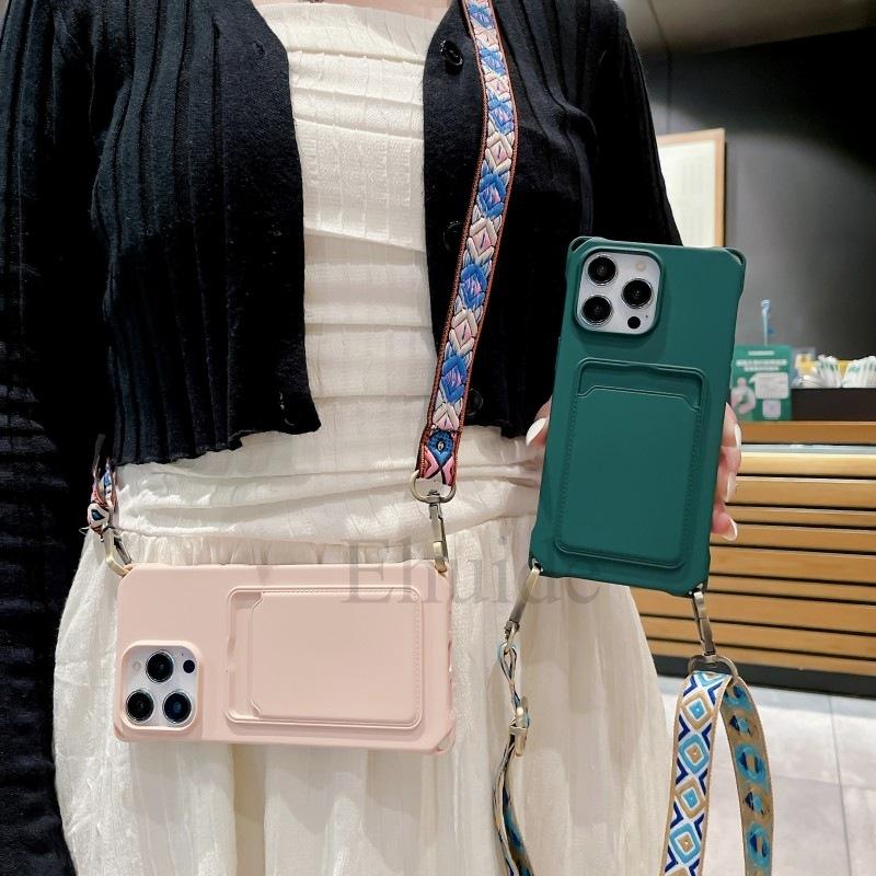 Vintage Strap Case For iPhone 16 14 11 12 Mini 13 Pro Max X XS 7 8 15 Plus Crossbody Lanyard Neck Cord Silicone Card Slot Cover