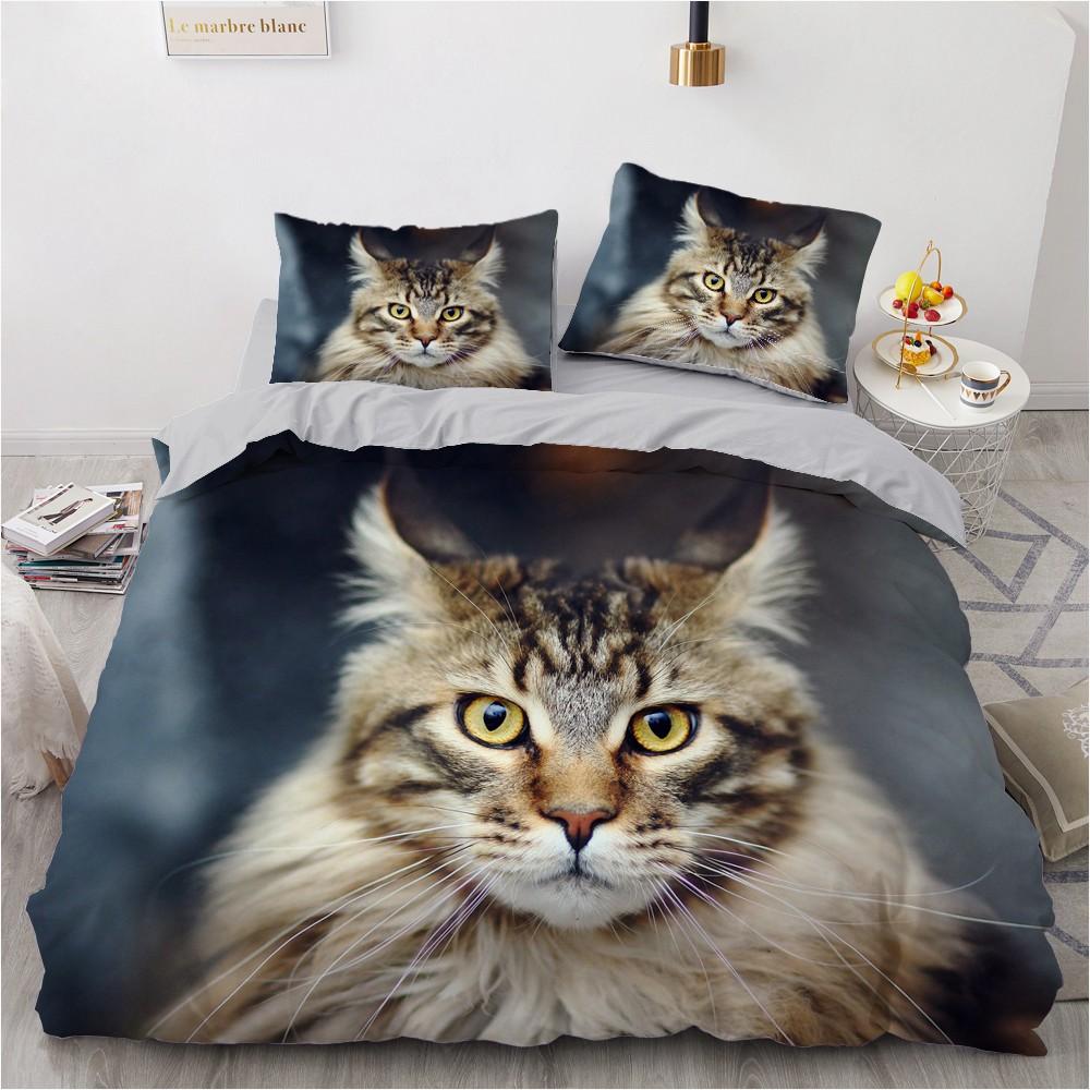 3D Cat King Queen Duvet Cover Lovely Grey White Kitty Bedding Set For Kids Teens Adults Scottish Fold Soft 2/3pcs Quilt Cover