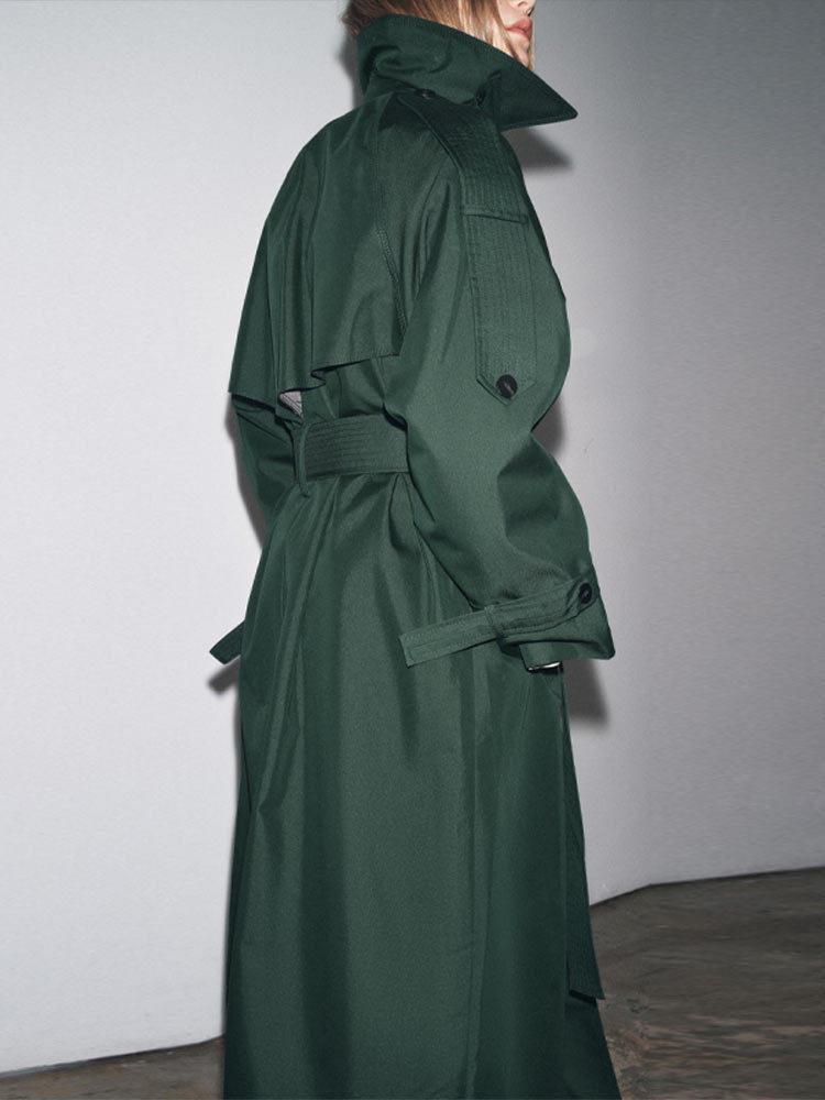 Gabardina Larga Otoño 2025 Estilo Coreano con Solapas Europeas y Americanas y Cinturón a la Cintura - Ropa de Abrigo Versátil para Mujer
