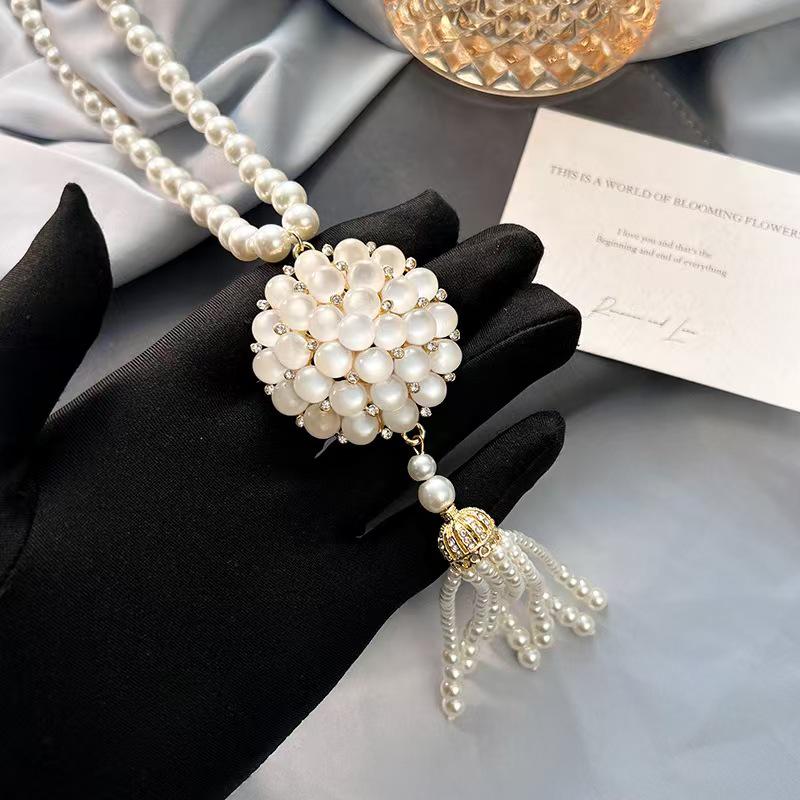 Classic Cat's Eye Pearl Sweater Necklace - Luxury Chinese Long Pendant for Women