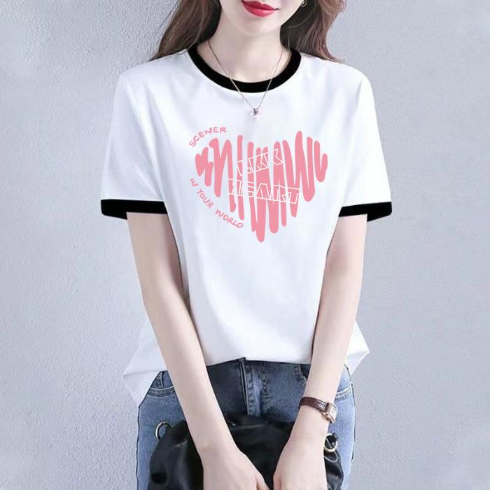 

Pure cotton short-sleeved T-shirt women s summer new, black and white contrasting color fashion t-shirt loose and versatile ins top M белый
