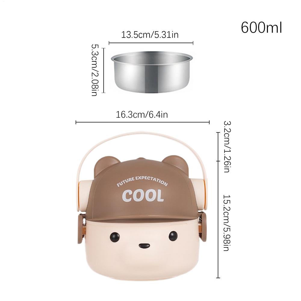 Toddler Lunch Box for Daycare Cute Bear Double-Layer 800ML Sandwich Containers Food Storage for Salad Portion Control Breakfast коричневый