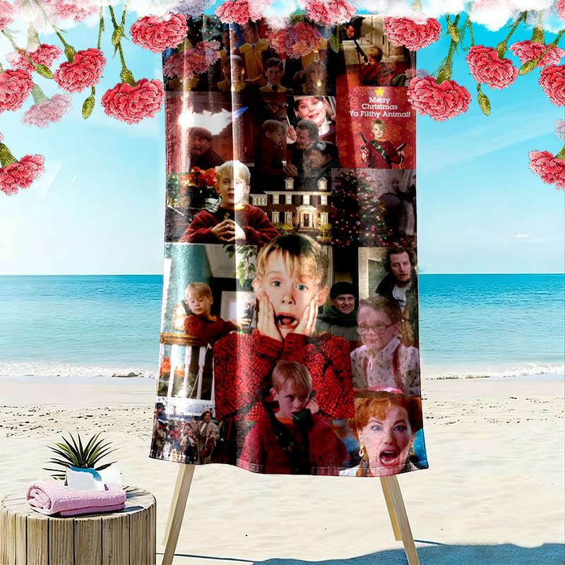 Home Alone Christmas Print Beach Towel, Large Soft Quick Dry Towel for Beach Camping Swimming